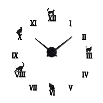 

Hot Sale New Wall Clock Clocks Stickers watch Diy 3d Acrylic Mirror cat Home Decoration Quartz living room Needle Modern