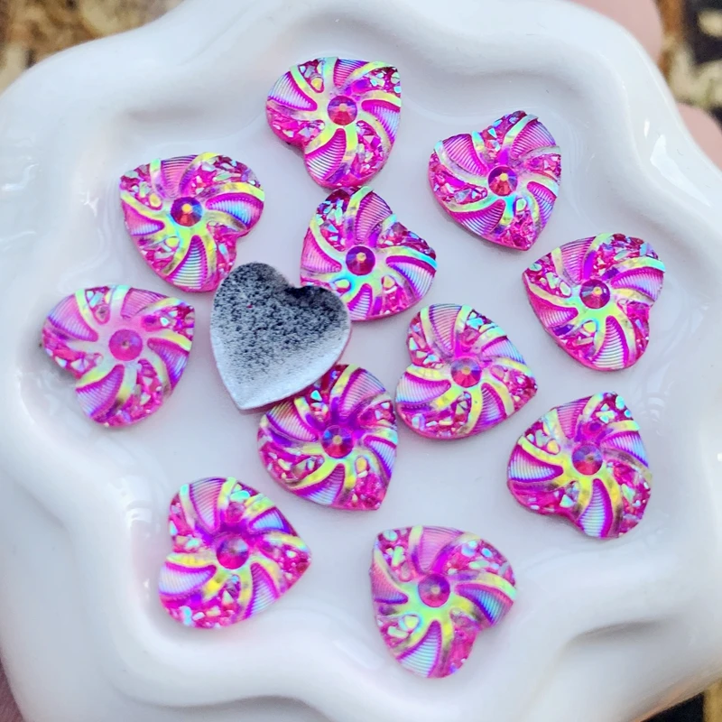 DIY 50 шт модный стиль сердце и цветок горный хрусталь AB полимерные Стразы с плоским основанием 10 мм рукоделие Поделочные камни Хрустальное свадебное украшение - Цвет: Rose red