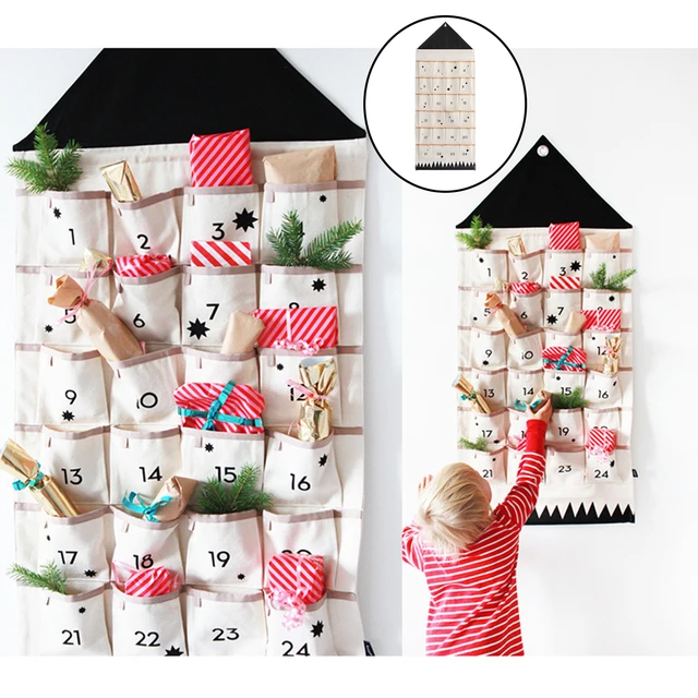 16/24pockets advent calendar to fill large wall hanging with pockets  fillable diy for decoration hanging ornaments for door wall - aliexpress