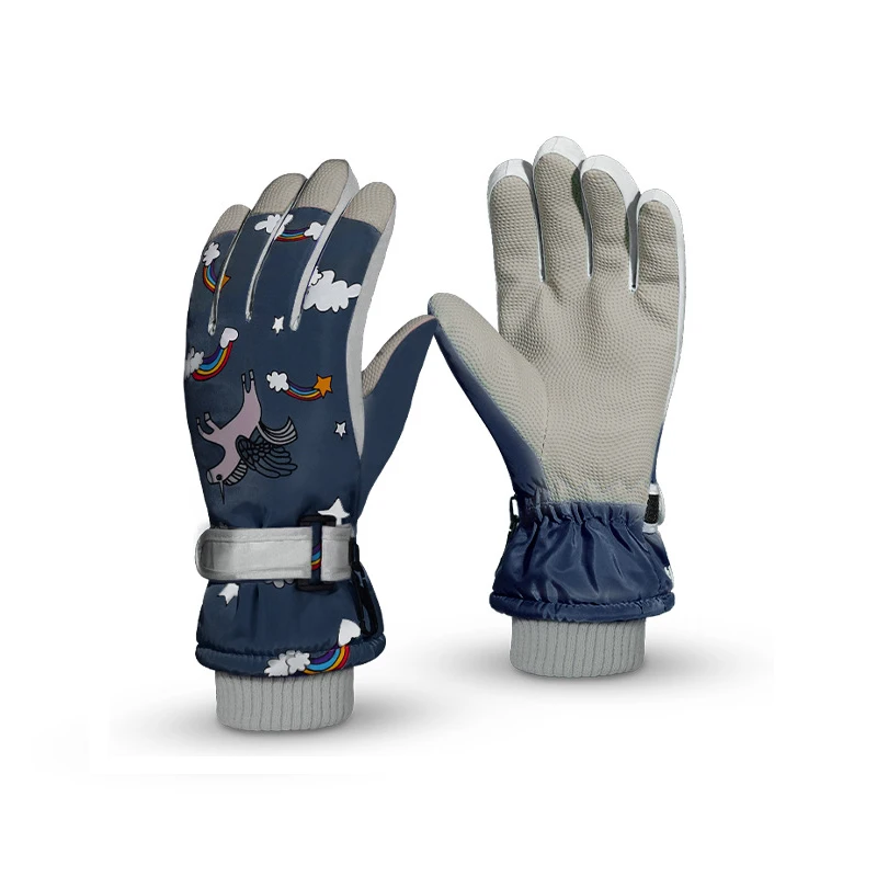 Kid Gloves Boy Girl Winter Warm Skiing Accessory Cartoon Unicorn Waterproof Outdoors Fleece Lining