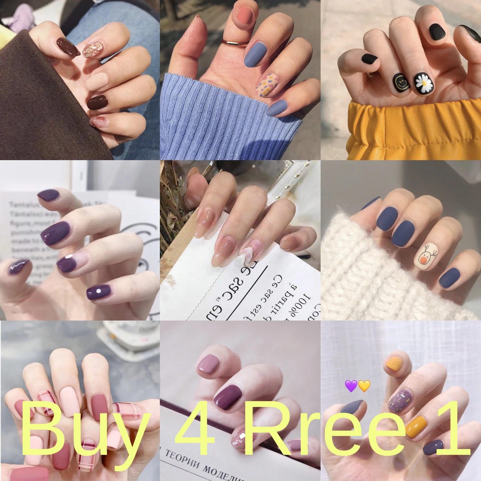 

Fake Nails for Women's Fake Press on Tips Art Sets for Manicure Extension Coffin Artificial Nail Simple Designs Kiss Full Cover