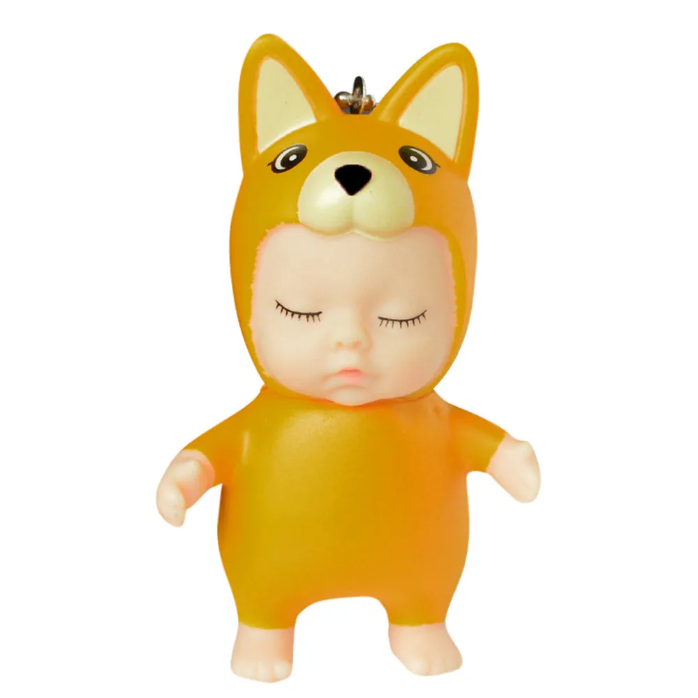 D Cute Sleeping Baby Doll Rubber Pendant Keychain Keyring Baby Toy Gadget Toys kawaii cut Stress Relief Anti-Stress Squshy Gift - Цвет: D