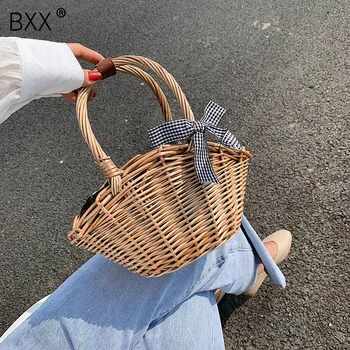 

[BXX] Summer Straw Weave Bags For Women 2020 Scarf Design Crossbody Shoulder Bag Female Handbags Lady Travel Beach Totes HM388