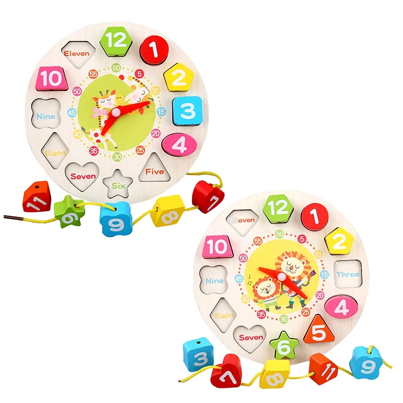  Preschool Children's Early Education Teaching Aids Math Wooden Toys Threading Digital Clock - 4000405790724