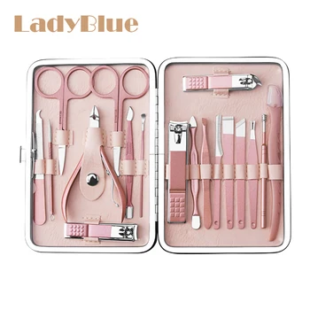 

18pcs/set Rose Gold Nail Manicure Set Nail Clipper Blackhead Remover Nose Hair Scissor Ear Pick Eyebrow Knife Multifunction Tool