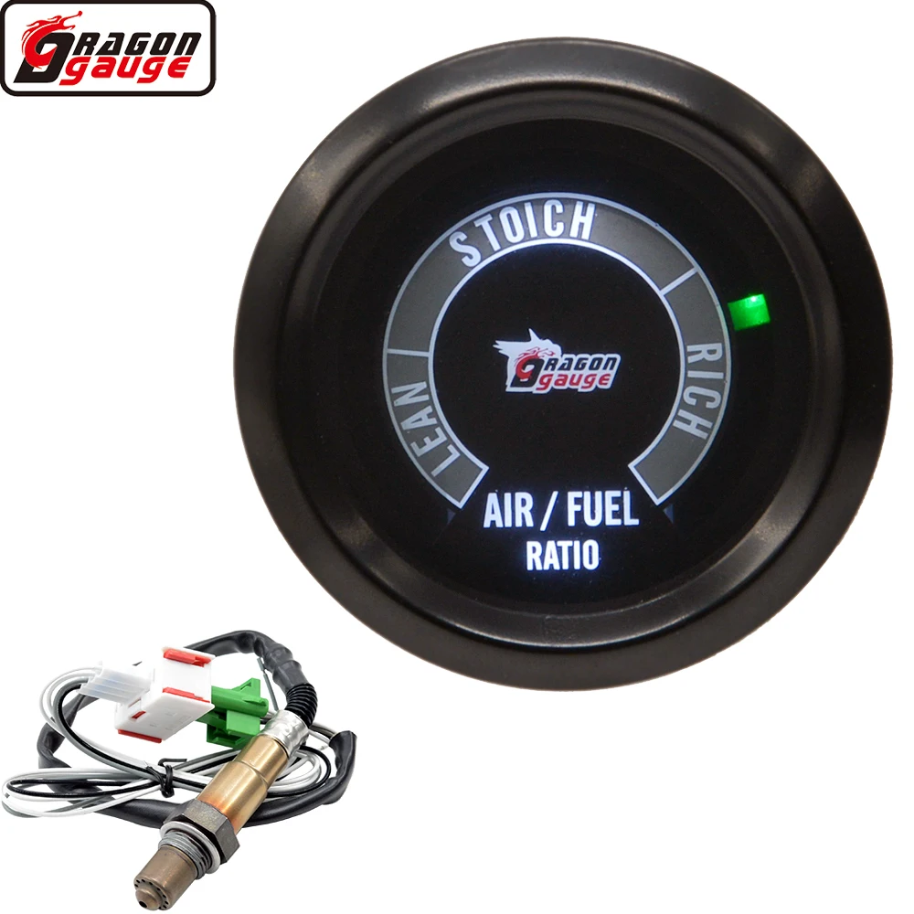 Dragon 52mm Auto Car Engine Electronic Digital LED Air Fuel Ratio Gauge Narrowband Oxygen Sensor Lean Rich Meter