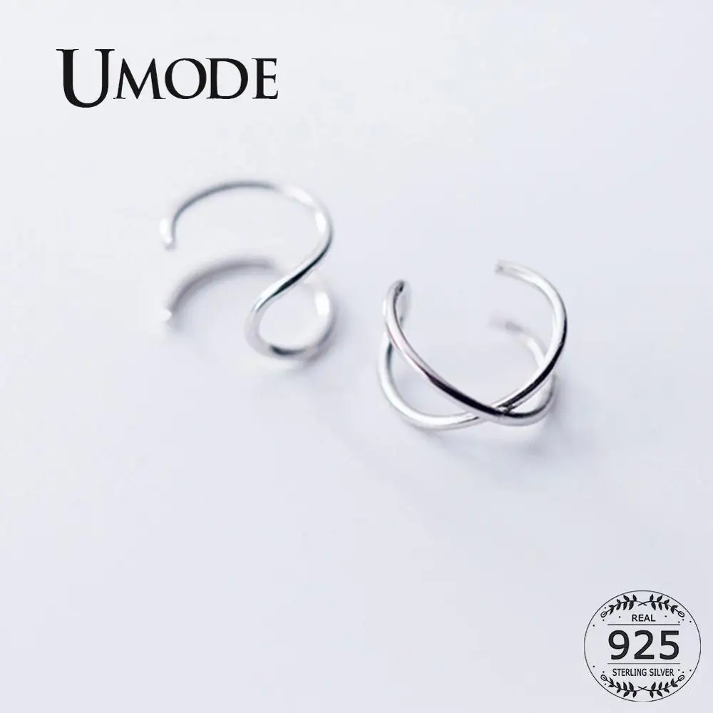 UMODE серебряные серьги в виде креста 925 серебряные серьги для женщин клипсы Кафф хорошее ювелирное изделие для женщин девушек подарки LE0545