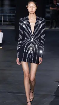 

Top Quality Black Long Sleeve Bodycon Shining Rayon Bandage Dress Sexy Party Dress