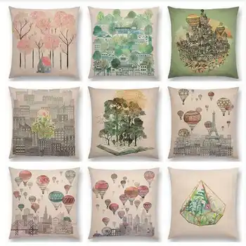 

Retro Plants Color Sketch Cushion CaseSofa Throw Pillow Case for Home Office Seat Decor Sofa Waist Cushion Cover 18''