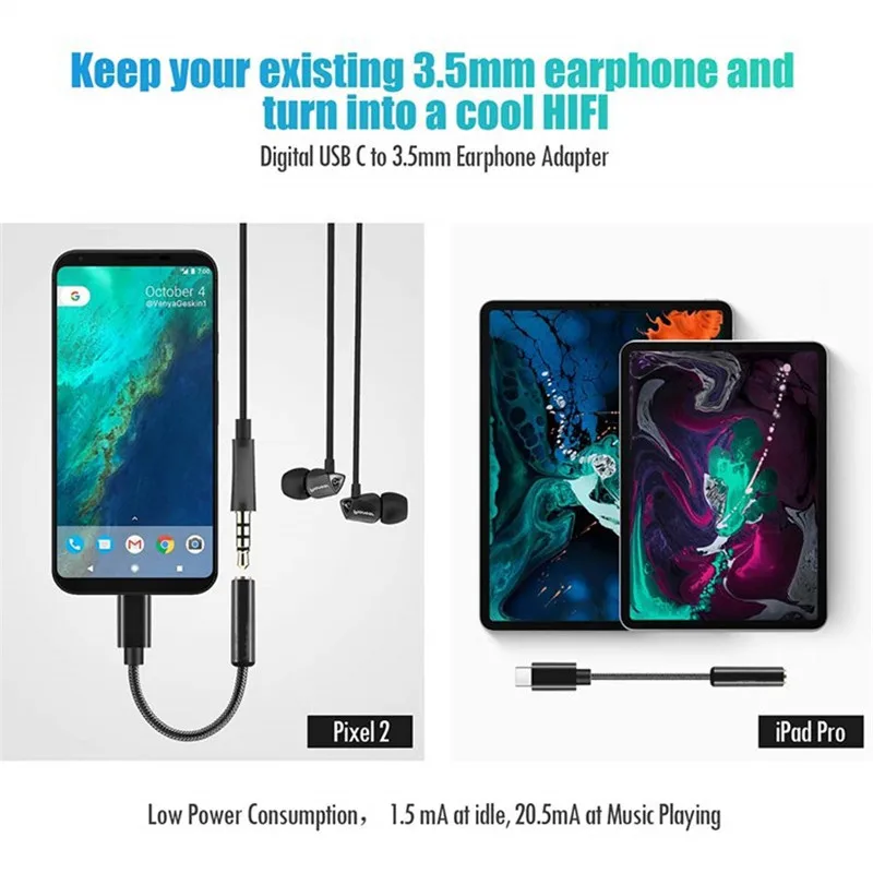 USB Type C to 3 5mm Digital Audio Cable With HI Res DAC Chip Female Headphone Gold Plated Jack Adapter USB C to Aux Audio Cable