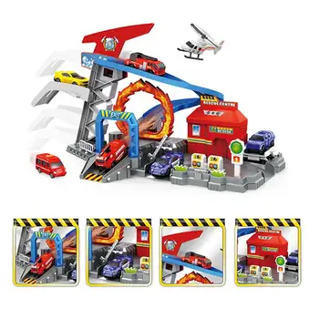 

Large Rescue Centre Playset Toy Set with 3 Fires Engines 1 Airplane Speed Track Car Garage Kids Toy Gift for Boys Children
