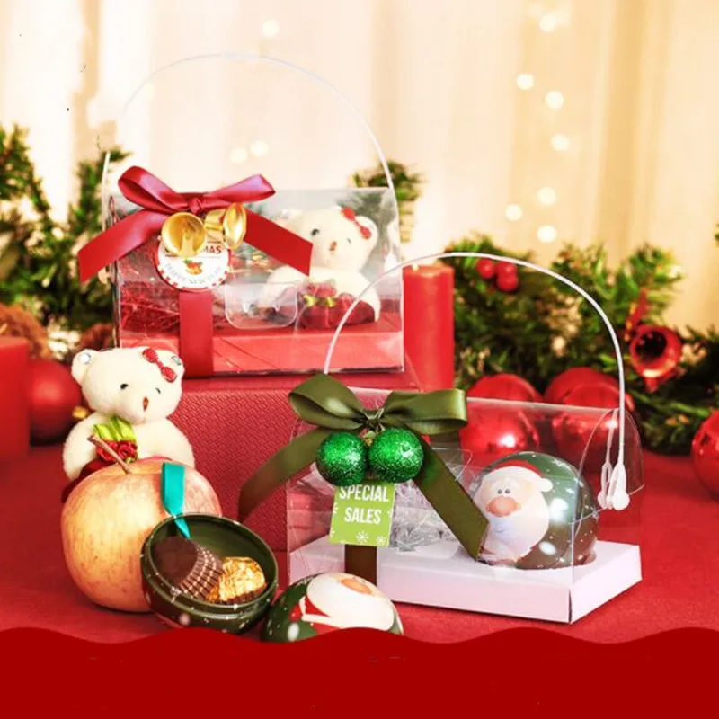 Low Price  New DIY10pcs 10x10x16cm portable apple box transparent Christmas/party time Eve apple box bear doll 