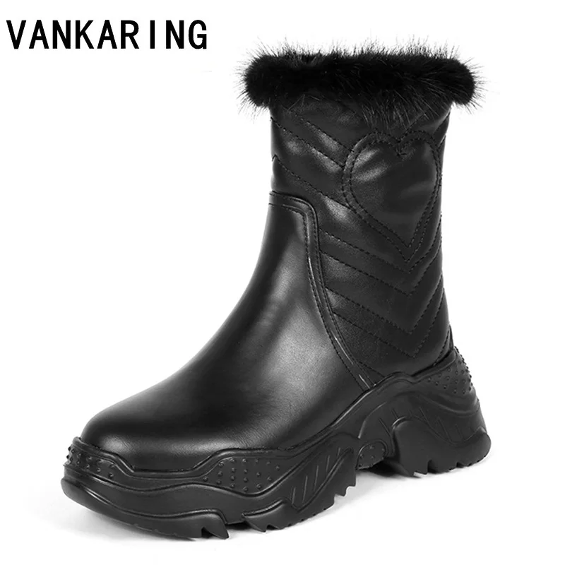 

women flat ankle snow boots fur boots autumn winter warm snow shoes woman round-toe female soft leather women casual black shoes