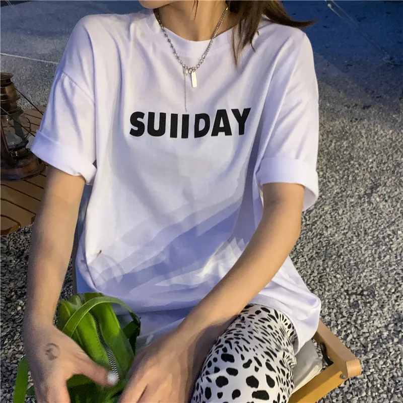 

Letter Print Loose Lazy Tshirt Women's T-shirts Tops Japanese Kawaii Ladies Ulzzang Female Korean Harajuku Clothes For Women