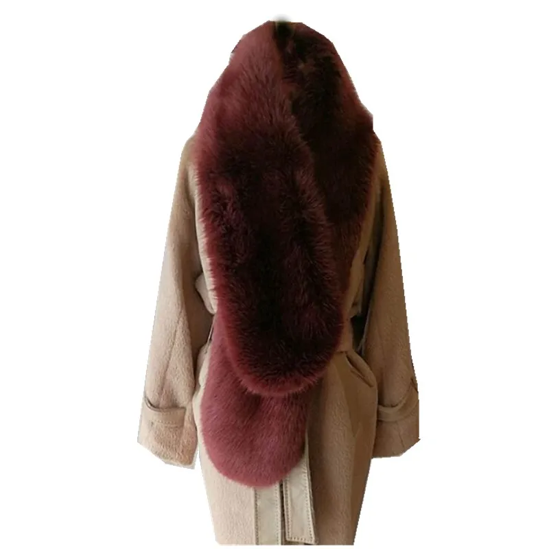 Wine Red Стильный ворсистый теплый длинный шарф из искусственного лисьего меха осень зима женский воротник из искусственного меха шаль шапка шарфы винно-красный - Color: Wine Red
