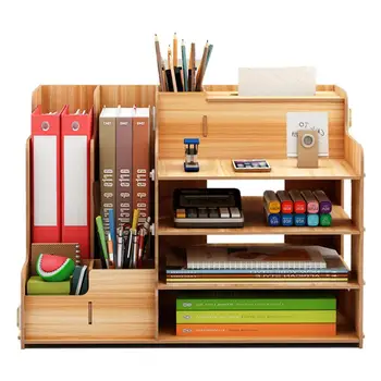 

28x29x39cm Multi-Purpose Desktop Organizer Wooden Lightweight Pen Holder Magazine A4 Paper Books Storage Stand Office Supplies