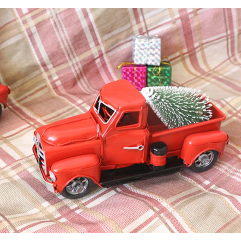 Christmas tree Rantion Рождественский подарок для детей Винтажный Грузовик красный металлический грузовик с подвижным колесом детский подарок настольный декор - Цвет: Christmas tree