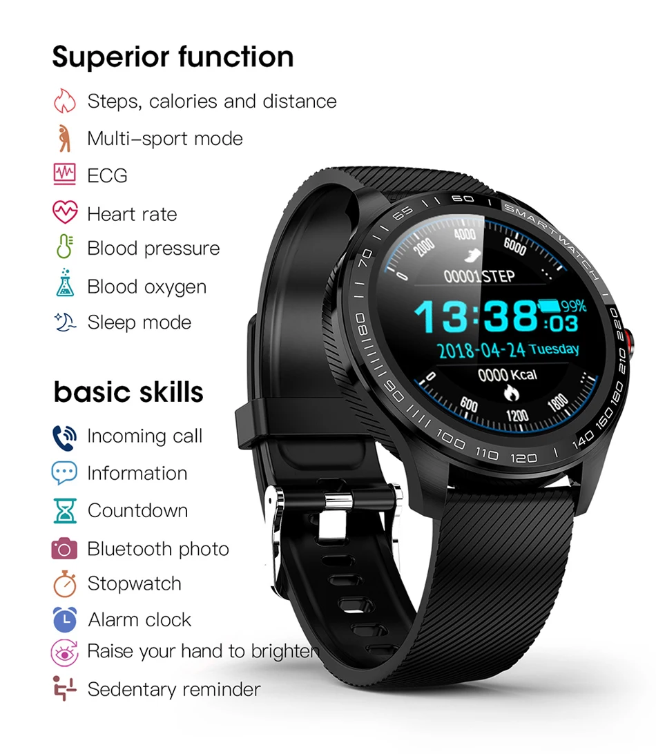 Le Jeune moderne.Montres connectées-Montre connecté L9 écran tactile, rythme cardiaque, étanche, notifications-Montre connectée tendance. Notifications d'appels en liaison avec votre téléphone. Rythme cardiaque et suivi d'activité physique.