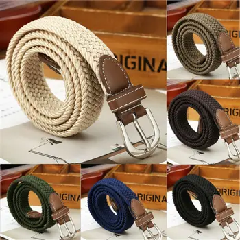 

Men Elastic Fabric Woven Casual Belt Pin Buckle Expandable Braided Stretch Belts