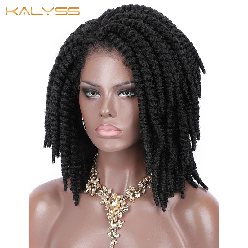 Kalyss короткие плетеные парики для чернокожих женщин косички кукурузы кружевные