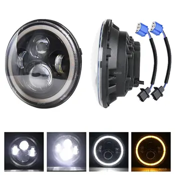 

2x 7" 12V Vehicle Round Headlight High Low Beam Halo DRL Turn Lamp IP68 Working Lights For Wrangler JK TJ CJ LJ Defender Rubicon