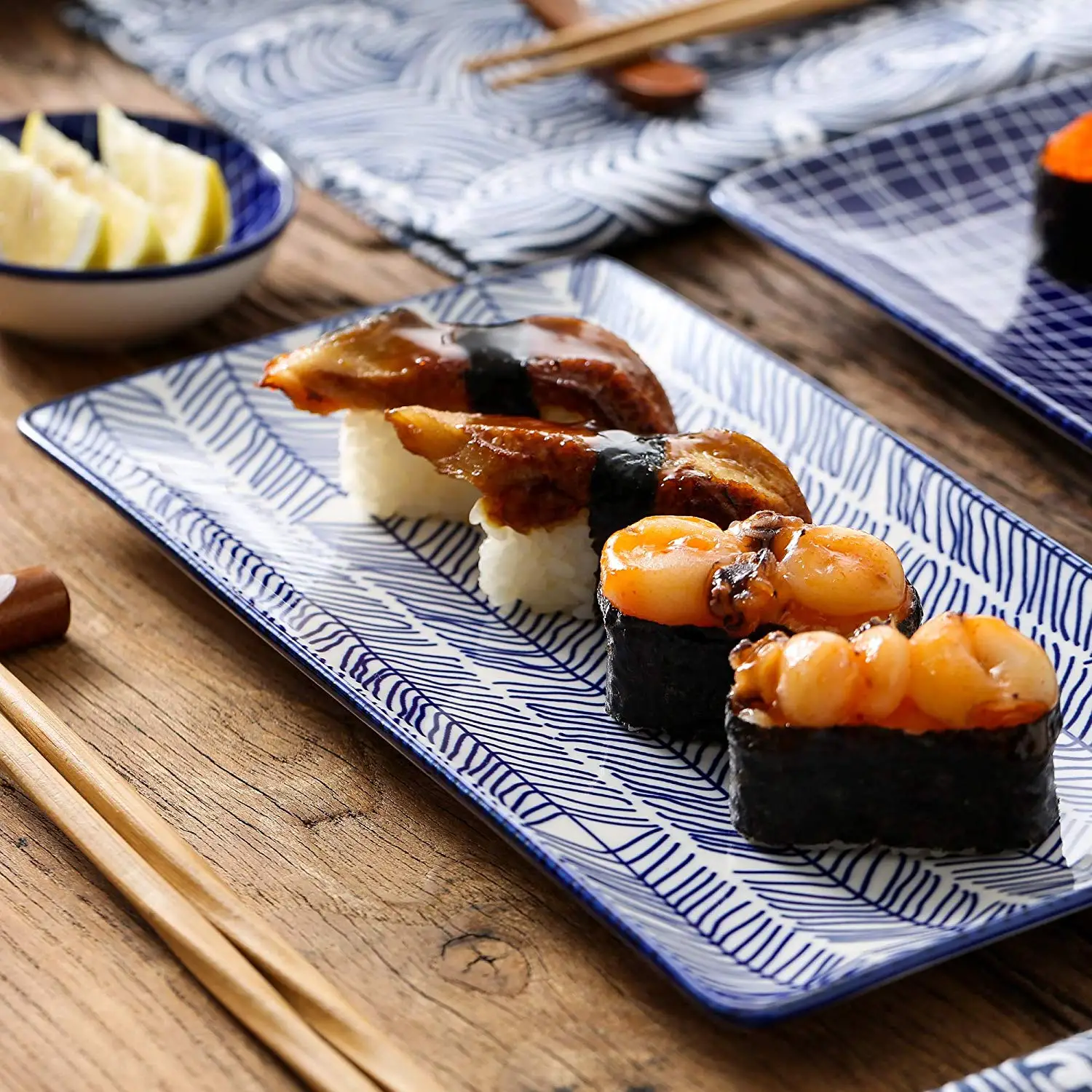 vancasso Tulip Set Piatti Sushi in Ceramica 6 pezzi Stile Giapponese Servizio da Sushi per 2 persone Con 2 Ciotole Riso 2 Piattini per Salse 2 Piatti da Sushi 2 Bacchette di bambù Colore Verde Beige 
