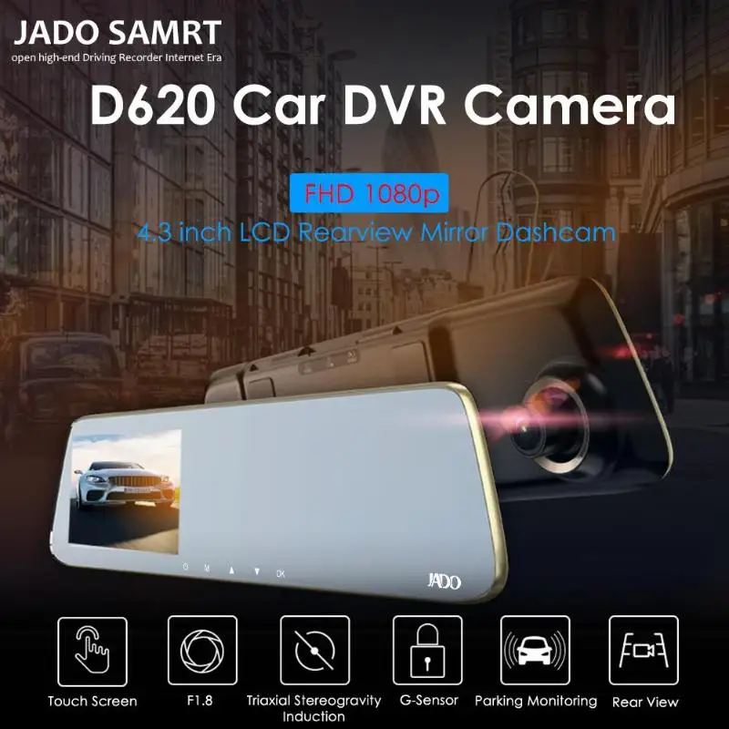 JADO D220S HD 1296p видеорегистратор DVR Автомобильная камера рекордер 5 дюймов сенсорный экран ночного видения LDWS Dashcam Автомобильный видеорегистратор зеркало