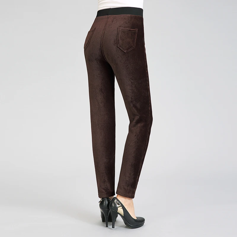 

Middle Aged Women Thick Fleece Lining Corduroy Pant Winter Autumn Warm Trousers Black Red Coffee Colour High Waist Pant Thermal