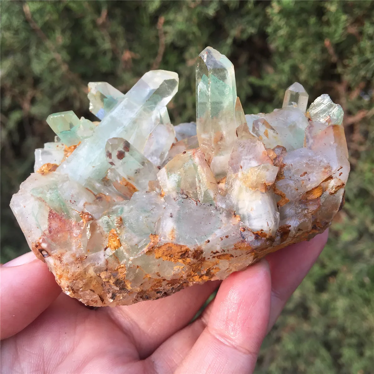 2 шт. натуральный зеленый Ghost Phantom Quartz кристалл кластера Исцеление образец отправлен случайным образом
