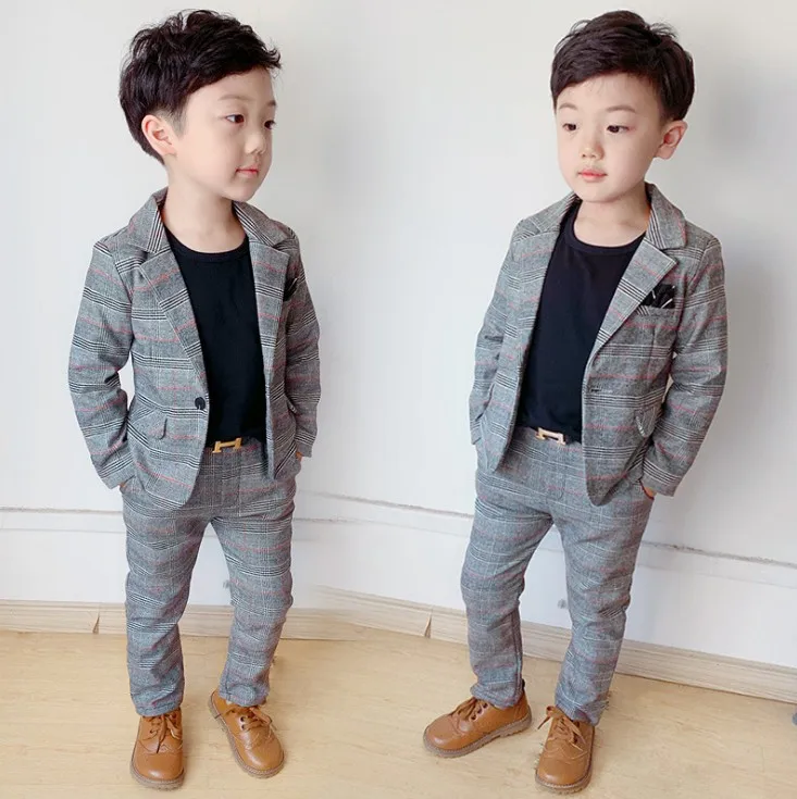 blazer and pant Рост 90-140 см, новинка года, Осенний клетчатый костюм для мальчиков на свадьбу, день рождения, комплект одежды для мальчиков, весенне-осенняя одежда для детей - Цвет: blazer and pant