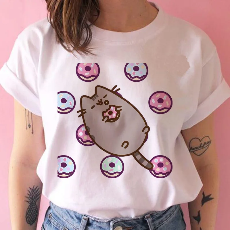 Женская футболка pusheen THE cat, kawaii, забавная женская футболка 90 s, мультяшная, harajuku, графическая, Корейская, ulzzang, топы, футболка, женская футболка