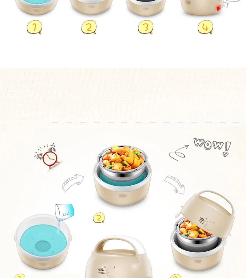 Electric lunch box double stainless steel liner heating lunch box hot rice plug in electric heating lunch box steaming rice12