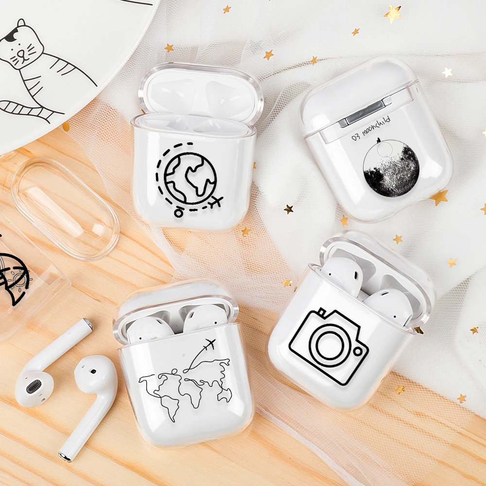 1Pc Transparent Earphone Case For Apple AirPods 1 2 World Map Hard PC Wireless Headset Shell Cartoon Airplane Cover Accessories |