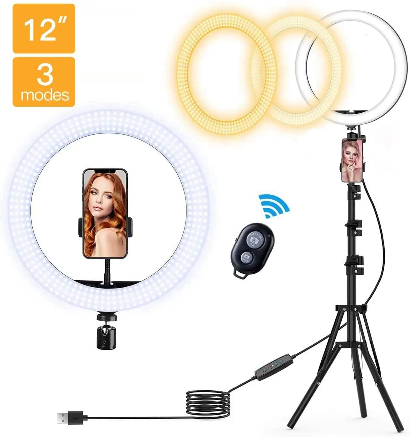 

12"Selfie Ring Light with Tripod Stand Cell Phone Holder for Live Stream Remote Control for Makeup,YouTube,Video,Photography