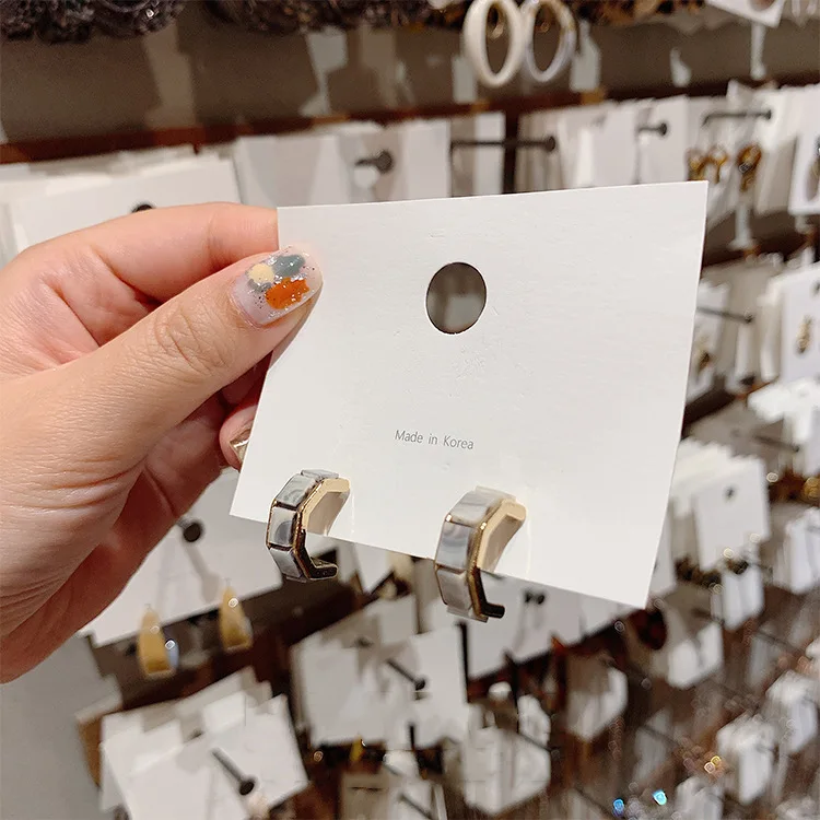 S925 серебряная игла мода преувеличенные геометрические металлические акриловые серьги простой металлический круг c-слово женские серьги ювелирные изделия