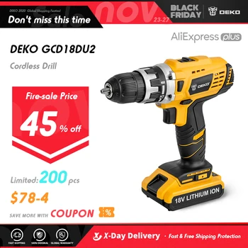 

DEKO GCD18DU2 SET4 18V DC Lithium-Ion Battery Electric Cordless Drill with BMC box 38N.M 2-Speed