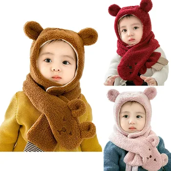 

Scarf Cartoon Ear Design Hat Infant Cotton Baby Winter Warmer Collar Scarves Neckerchiefs Headwear Set new