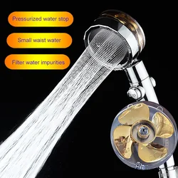 Shower Head High Pressure Water Saving Flow 360 Degrees Rotating With Filter & Small Fan Rain Spray Nozzle Bathroom Accessories