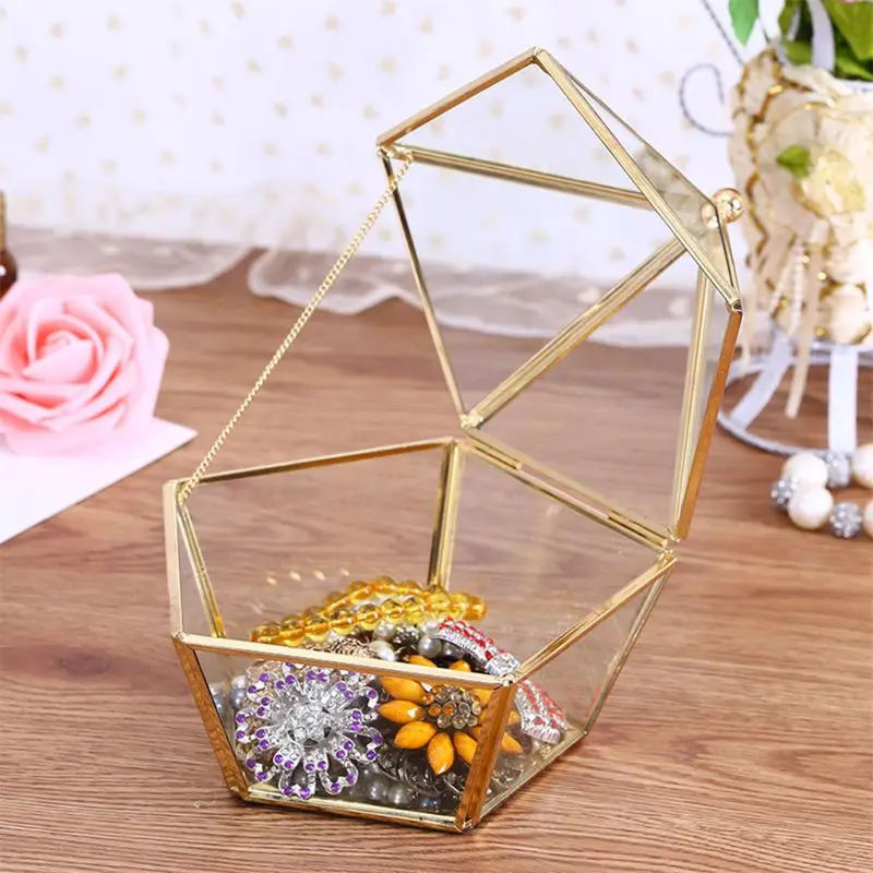 

Vintage Decorative Jewelry Terrarium Window Box Storage Case Shape Clear Glass Jewerly Storage Box