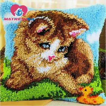 

latch hook cross-stitch pillow cat Foamiran for crafts Latch hook pilowcase kits carpet embroidery do it yourself button carpet
