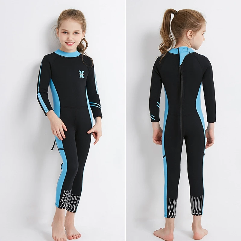 Dive& Sail, черные, синие, 2,5 мм, неопреновые, милые, для девочек, термальные, гидрокостюмы, детские, для всего тела, для дайвинга, купальники для серфинга, солнцезащитный, сохраняет тепло