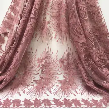 

2019 Net Lace Fabric Mesh Embroidery 3D Flower Applique Mesh For Evening Pink Green Yellow White Dress Sewing
