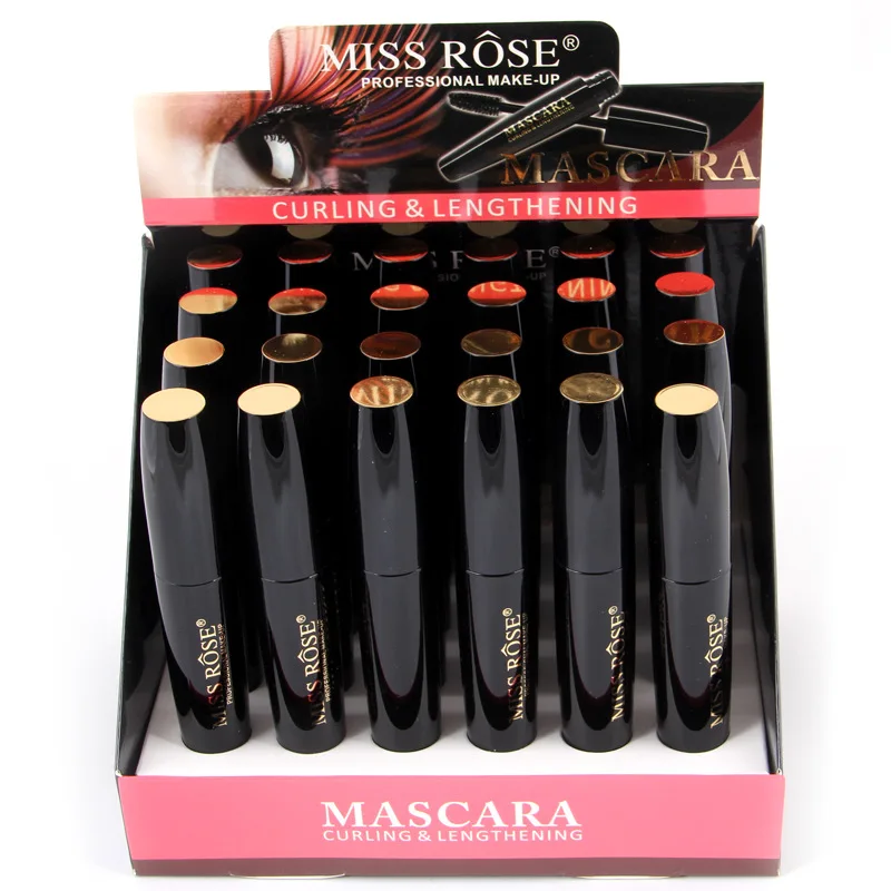 24 шт./лот Miss Rose Профессиональный макияж коробка для туши для утолщающие удлинение, тушь для ресниц и бровей Водонепроницаемый Colossal тушь для ресниц Набор