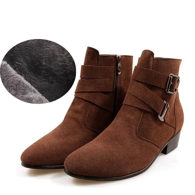 Г., модные зимние черные мужские ботильоны обувь с высоким берцем на шнуровке с круглым носком размеры 39-44 - Цвет: Brown Plush