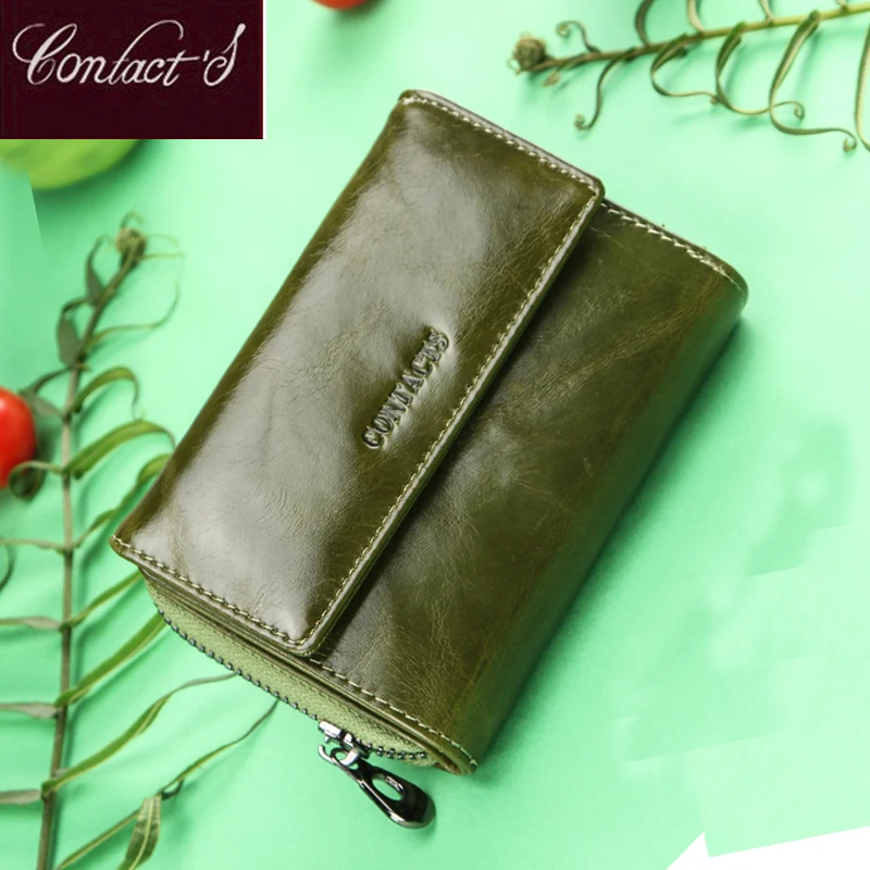 

Contact's Women Genuine Leather Wallet Rfid Coin Purse Small Card Holder Dames Portomonee Femal Trifold Girls Wallet Money Bag