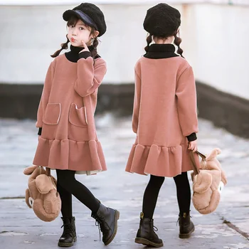 

2019 New Girls Dress Thick Fleece Kids Sweatshirt Dress Loose Casual Hooded Warm Girls Dress RT774