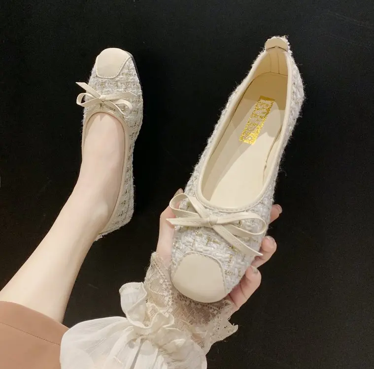 

Casual Woman Shoe Korean Shoes Square Toe Shallow Mouth All-Match Bow-Knot Female Footwear Slip-on 2019 New Butterfly Dress