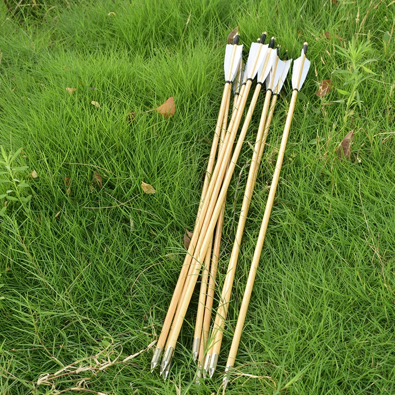 Стрельба из лука 31 дюймов деревянные стрелы ручной работы с настоящим белым пером индейки и железной стрелой для охоты 25-50lbs длинный лук Рекурсивный лук