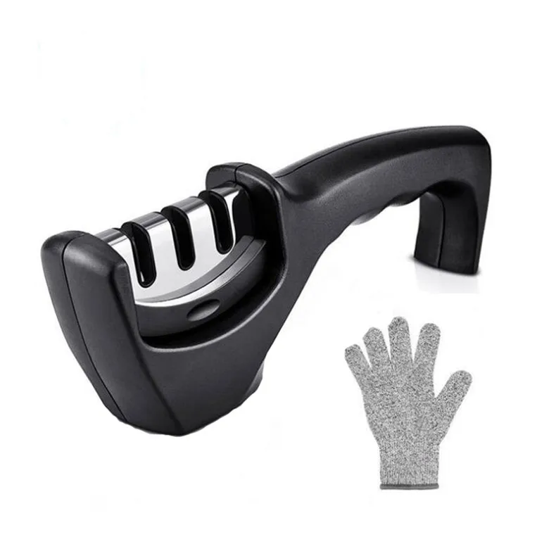 Бургундия Professional 3 Stages Knife Sharpener Kitchen Sharpening Stone Grinder knives Whetstone Tungsten Diamond Ceramic Sharpener Tool - Цвет: Бургундия