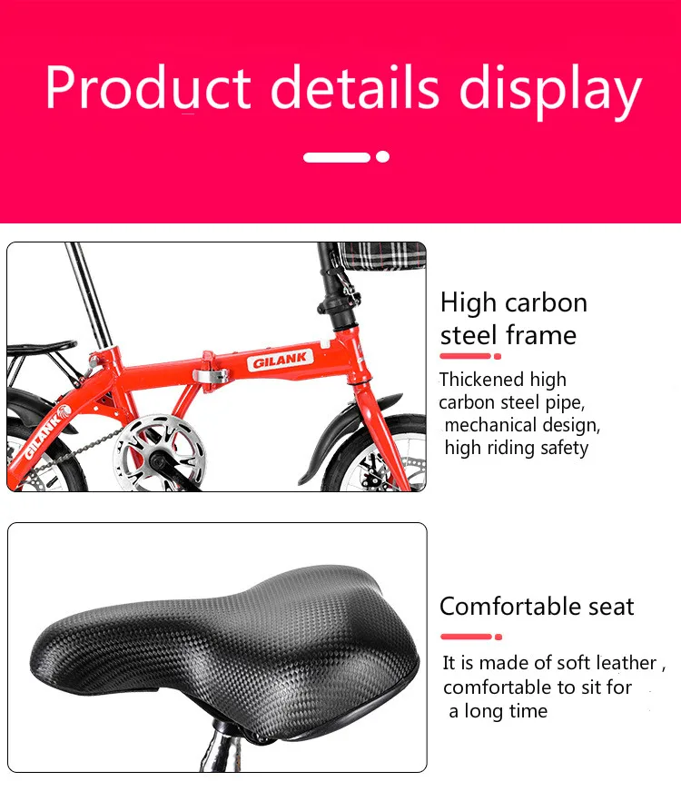 Folding Bicycle High Quality Carbon Steel Material To Work Student To School Bicycle Single Speed Disc Brake Adult Scooter